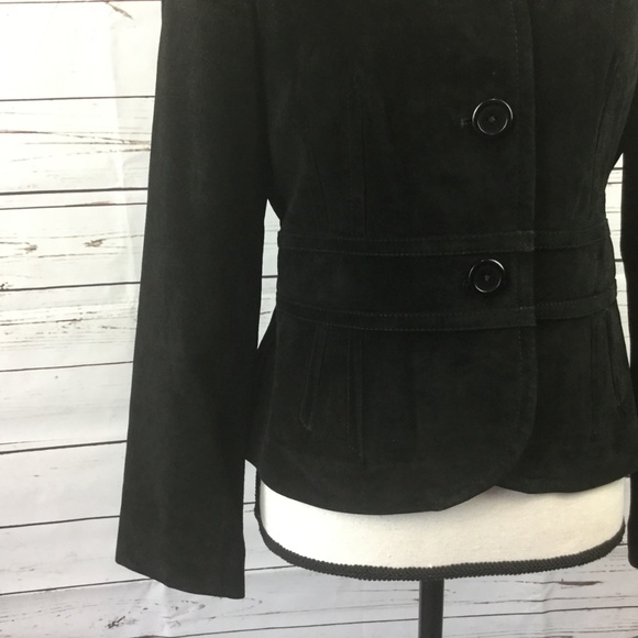 Loft Black Suede Leather Jacket, Size 8P - Picture 3 of 8